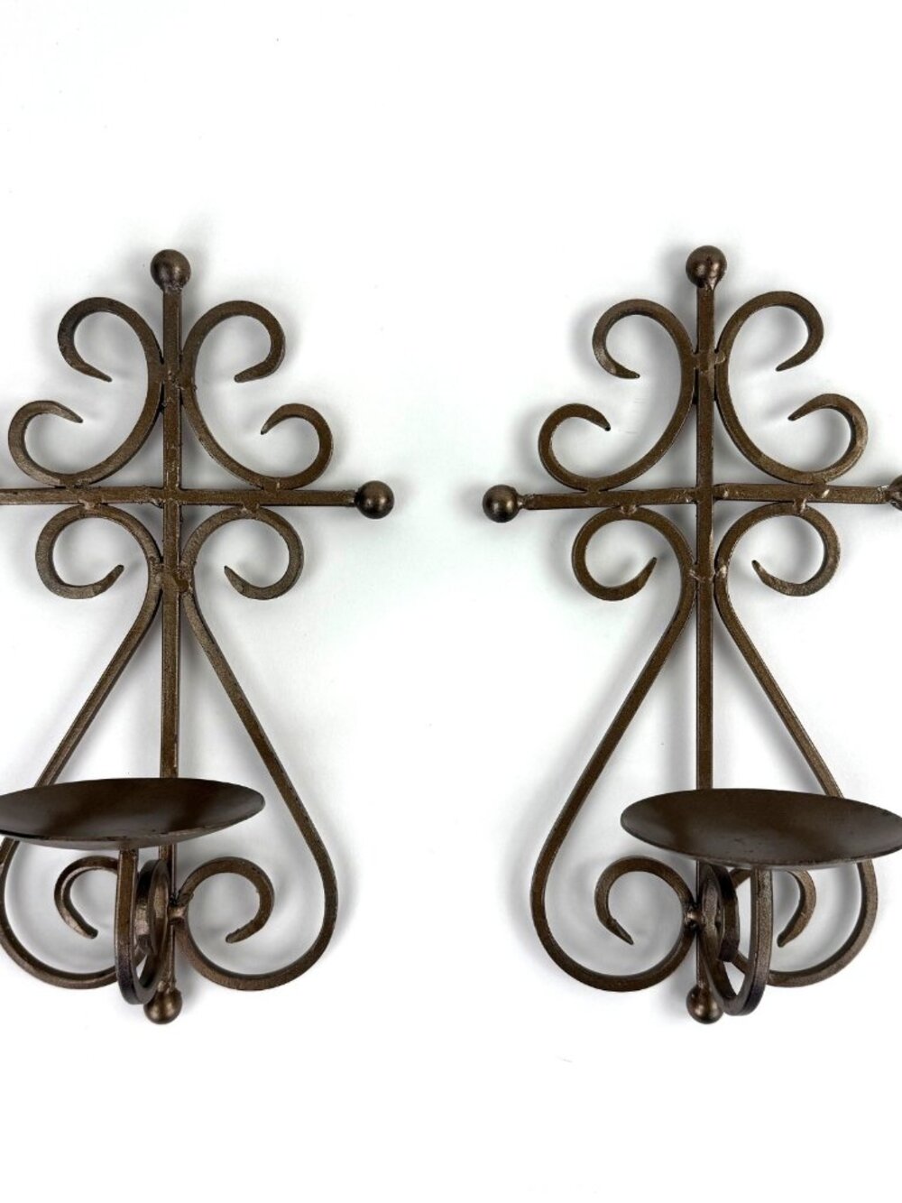 VTG Cross Wrought Iron Wall Sconce Scroll Work Candle Holder Crucifix 12.5 Inch